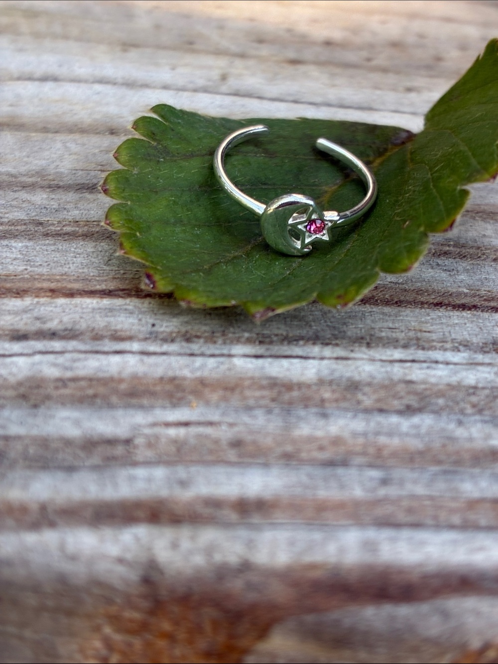 Sterling Silver Moon & Star Pink CZ Toe  Ring - Picture 2 of 2